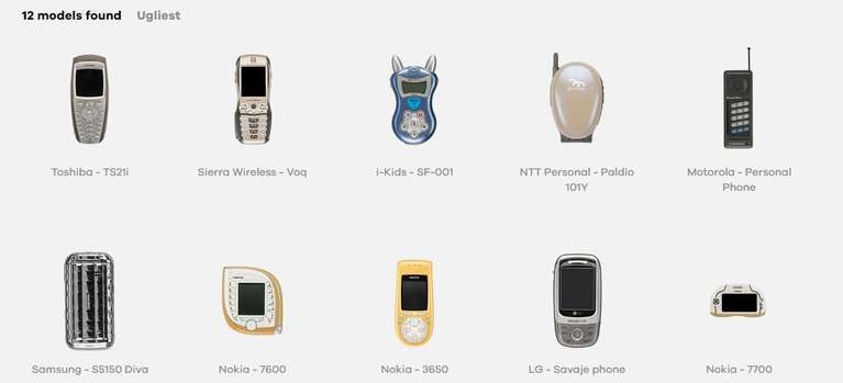 The list of ugly models, in the virtual cell phone museum.