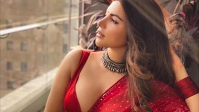 Shama Sikander flaunts her beautiful curves sizzling in a red sari